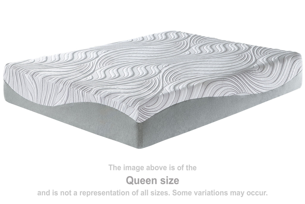 White quilted mattress top with gray base, shown from a side angle