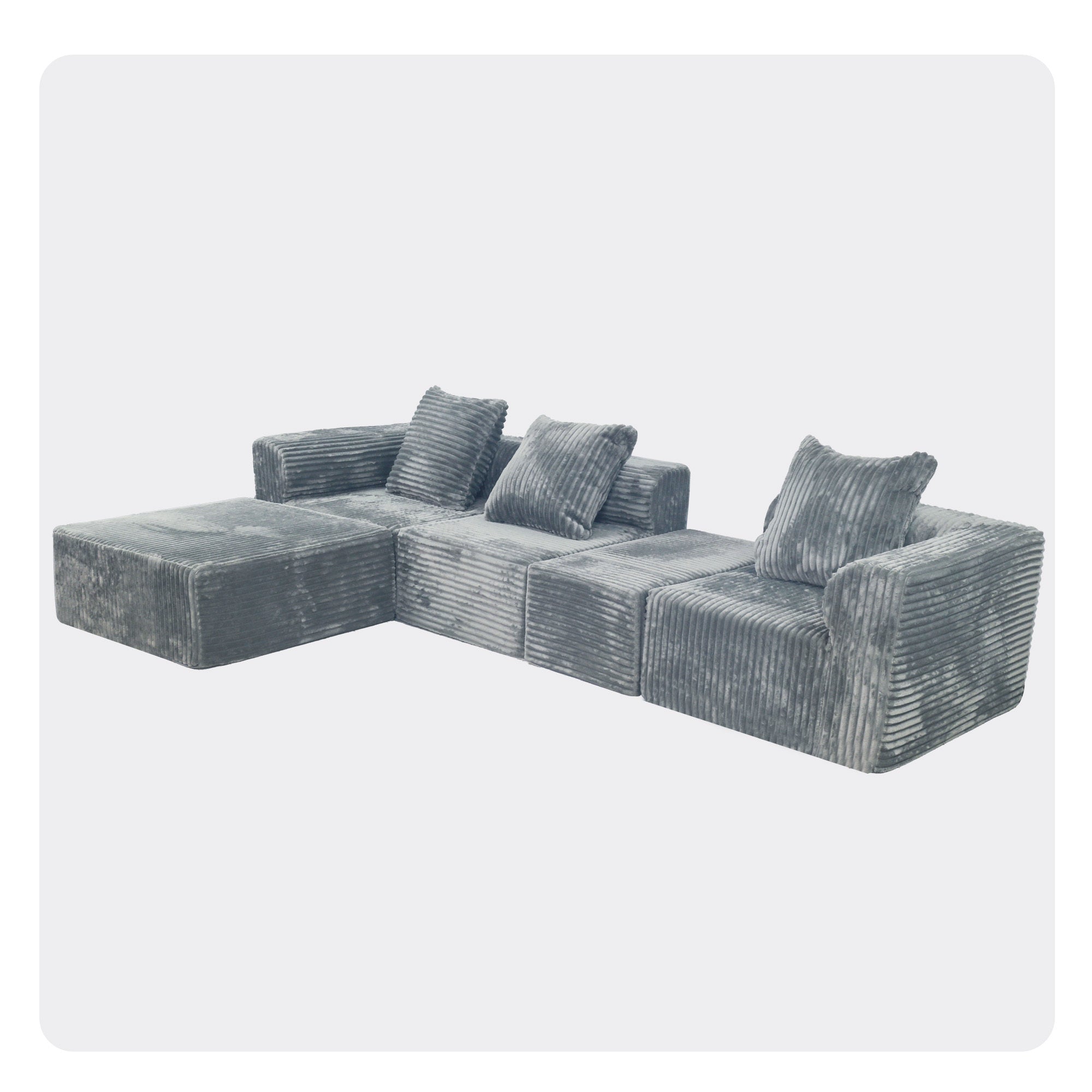Modular Sectional Sofa, Light Grey Cloud Couch w/ Ottoman