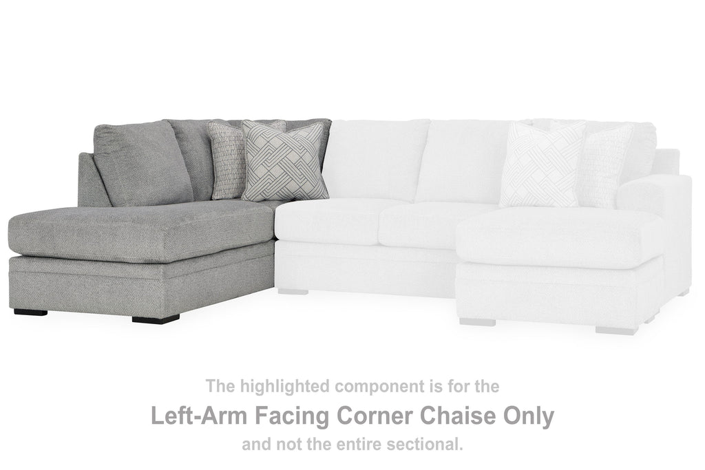 L-shaped corner chaise sectional with cement-gray left section and white right section
