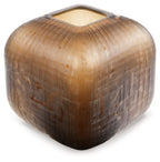 Textured warm brown vase with open top and rounded square shape