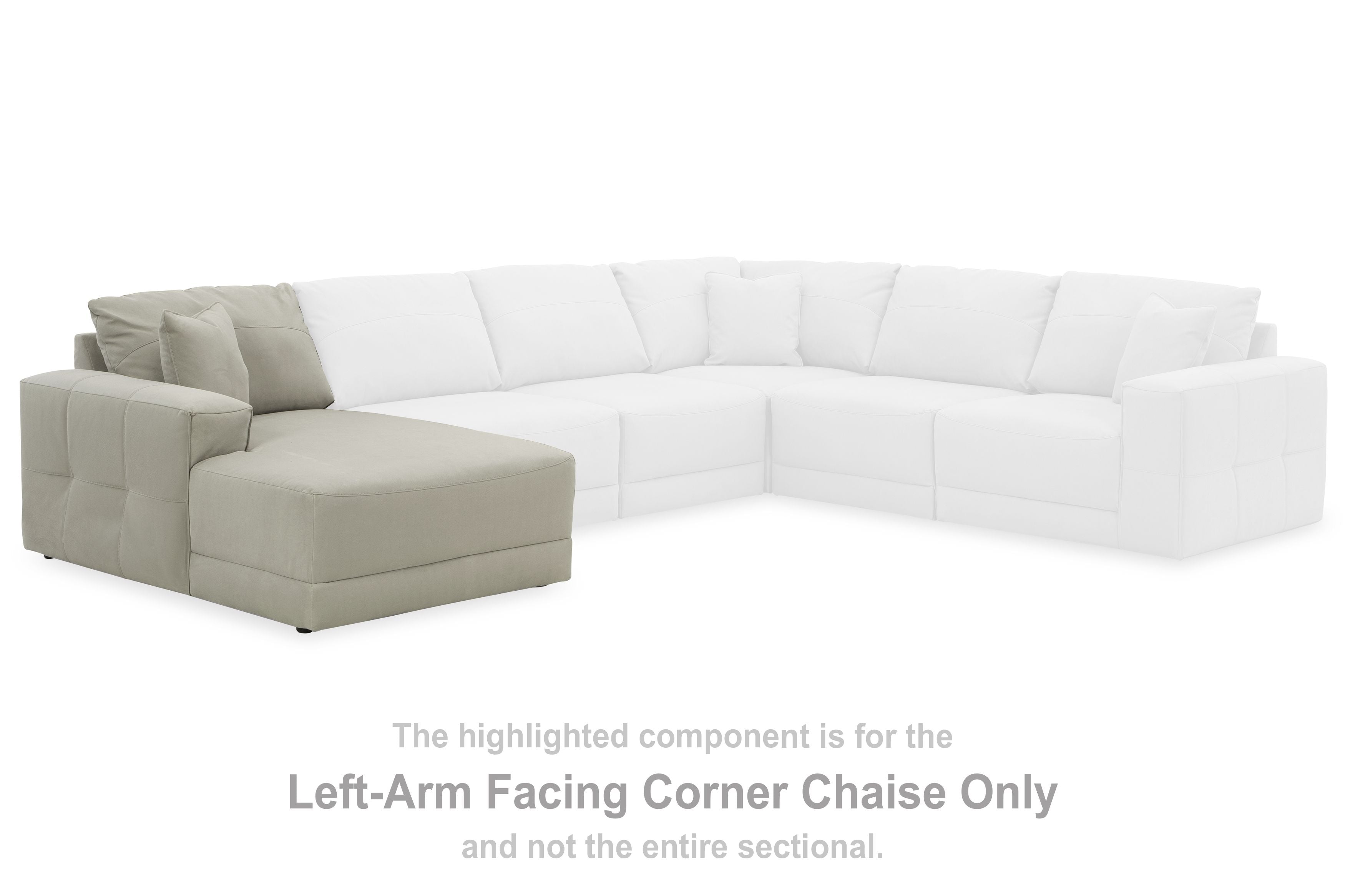 Corner chaise module, light gray upholstery, shown as the left arm section of a set.