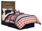 Dark brown youth panel headboard, rectangular wood frame with top rail