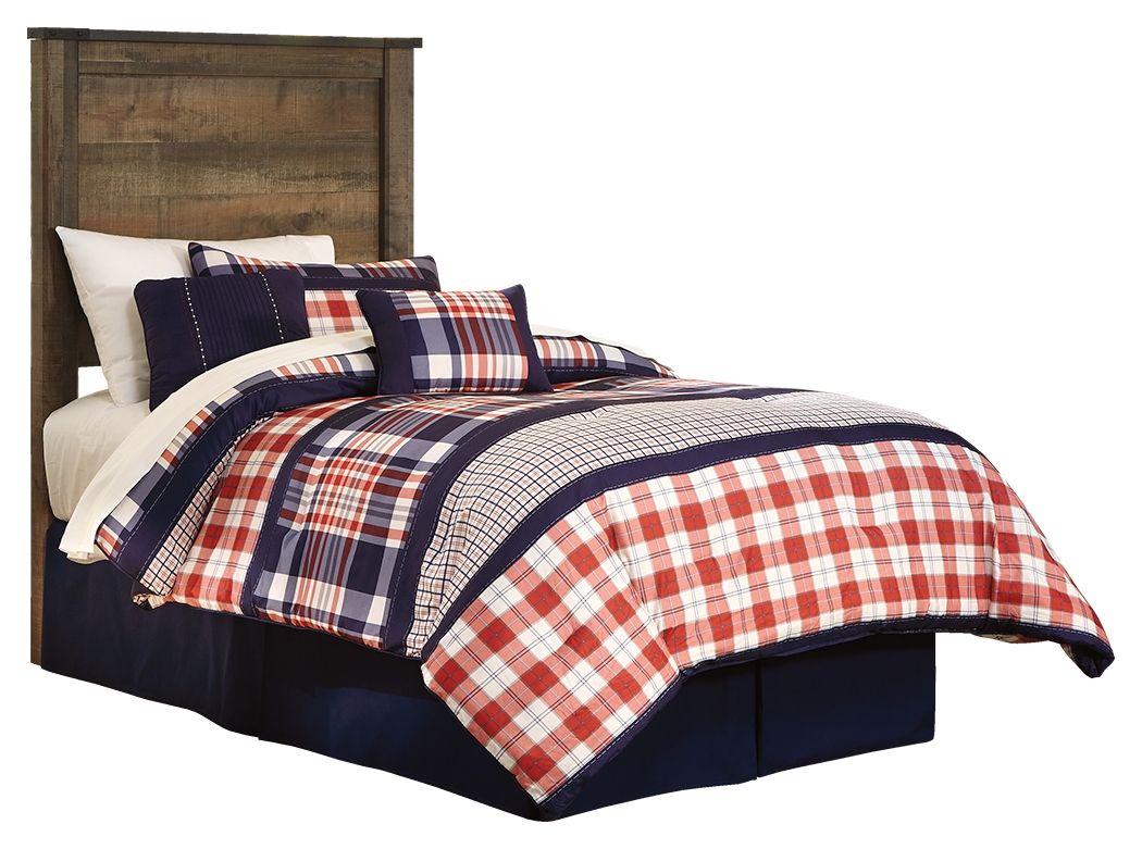 Dark brown youth panel headboard, rectangular wood frame with top rail