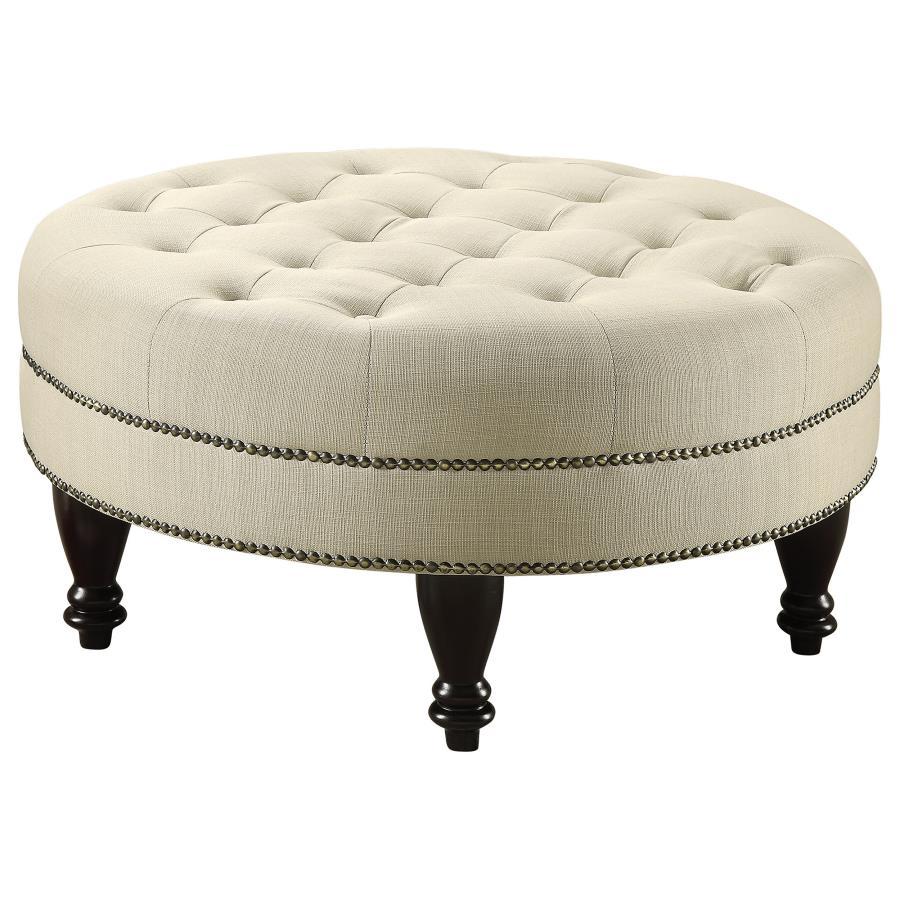 Elchin - Round Upholstered Tufted Ottoman - Oatmeal
