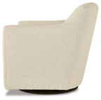 Cream swivel accent chair with smooth upholstered back and rounded arms