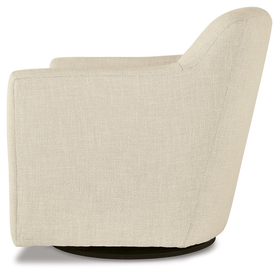 Cream swivel accent chair with smooth upholstered back and rounded arms