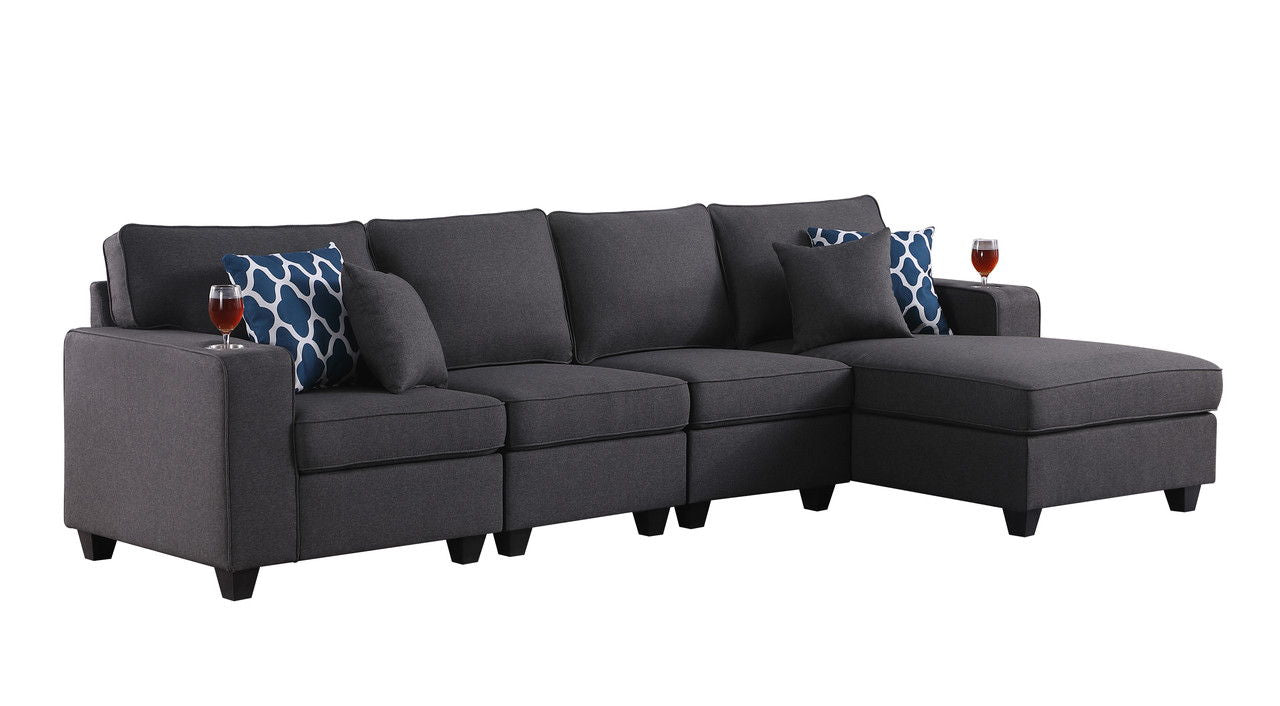 Cooper - Linen 4 Piece Sectional Sofa Chaise With Cupholder