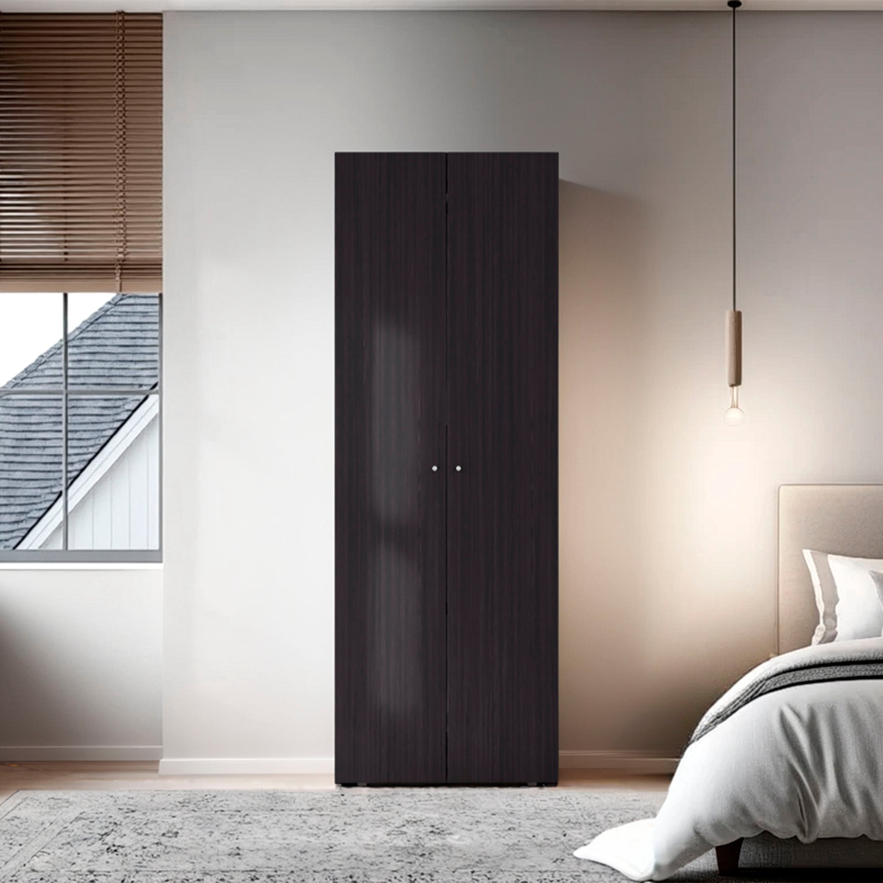 Black Wengue Bedroom Armoire 66.9" H | 2-Door 2-Shelf Storage