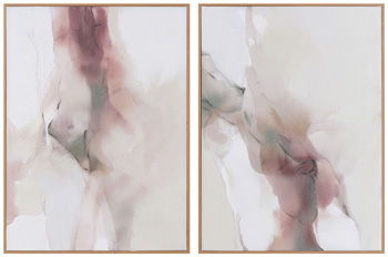 Set of 2 framed abstract wall art prints with soft pastel tones