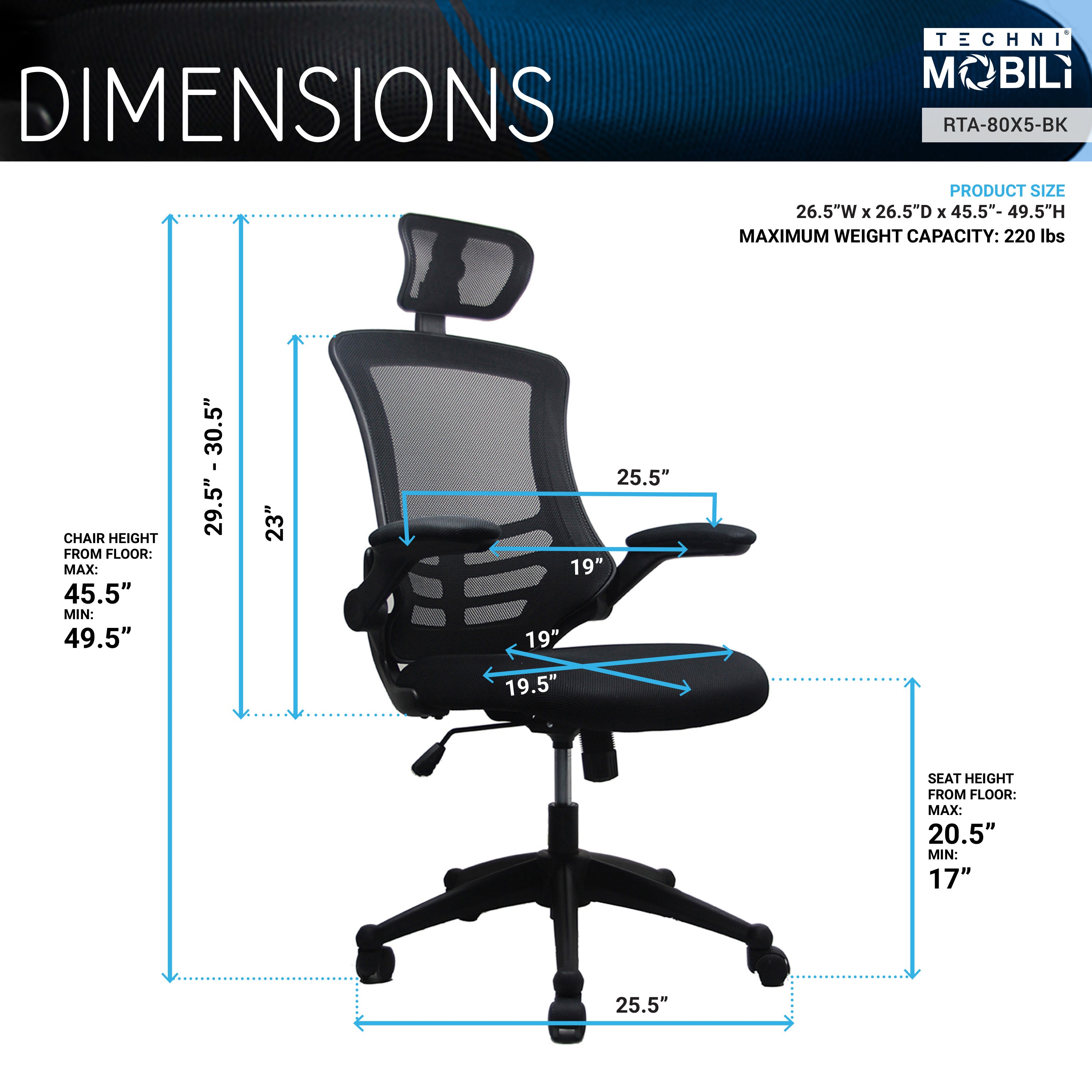 High-Back Mesh Office Chair with Headrest & Flip-Up Arms