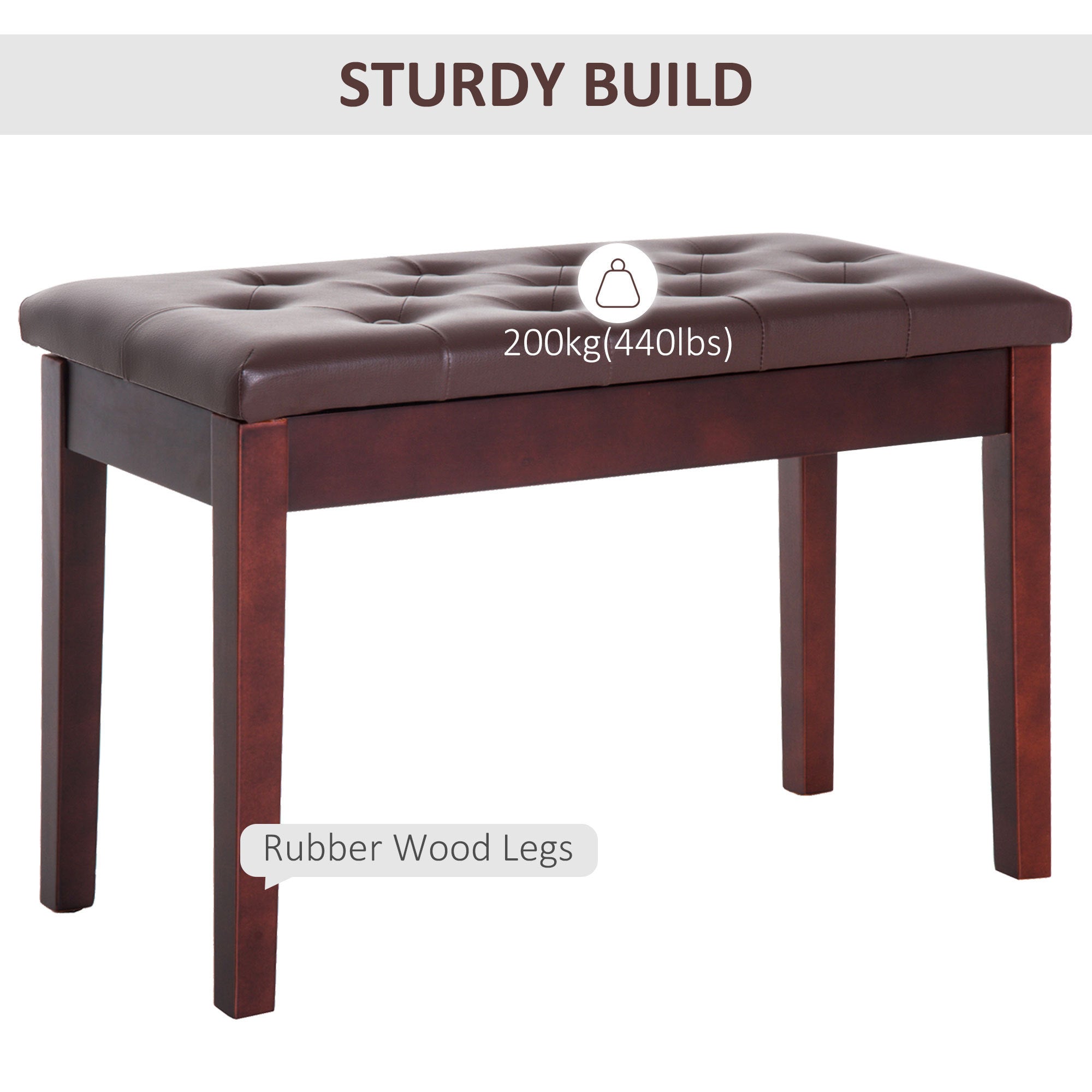 Duet Piano Bench - Faux Leather Padded Seat