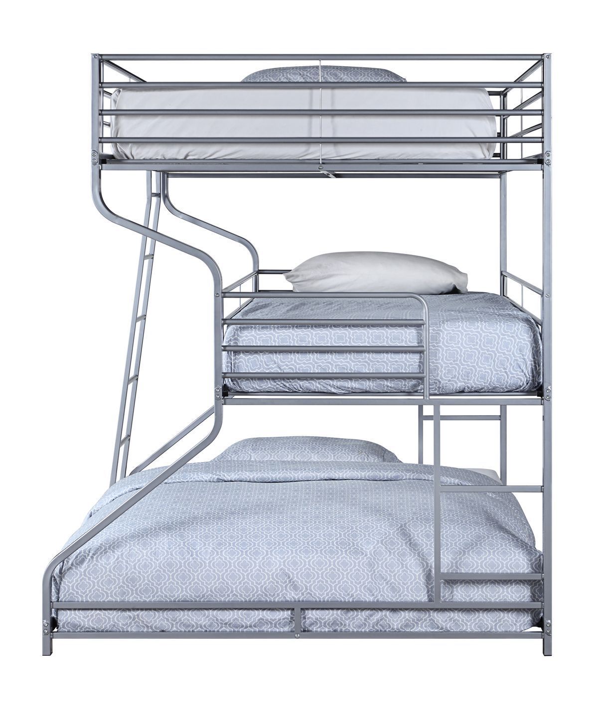 Caius II Triple Bunk Bed - Twin, Full Over Queen - Space Saver - Silver
