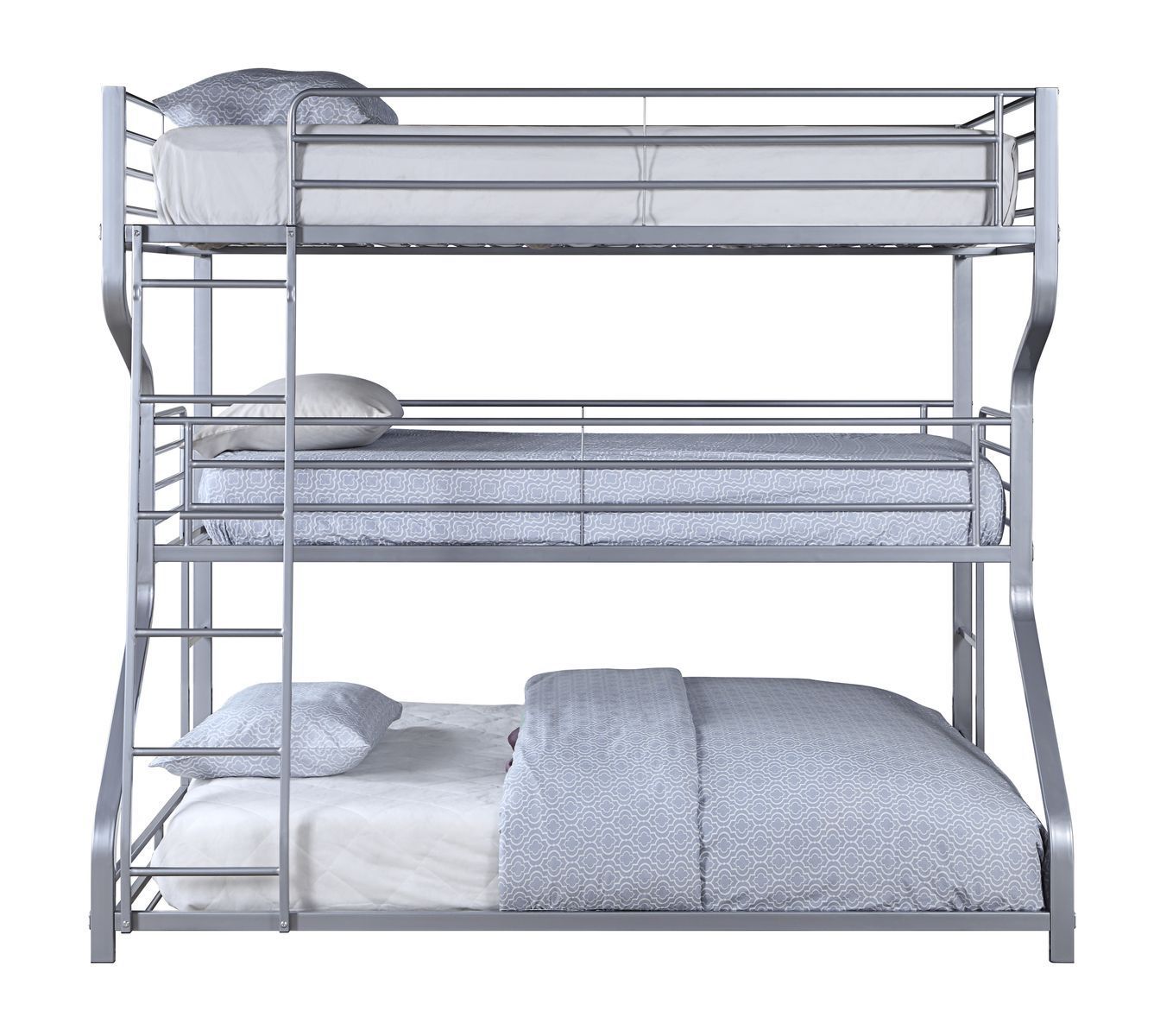 Caius II Triple Bunk Bed - Twin, Full Over Queen - Space Saver - Silver