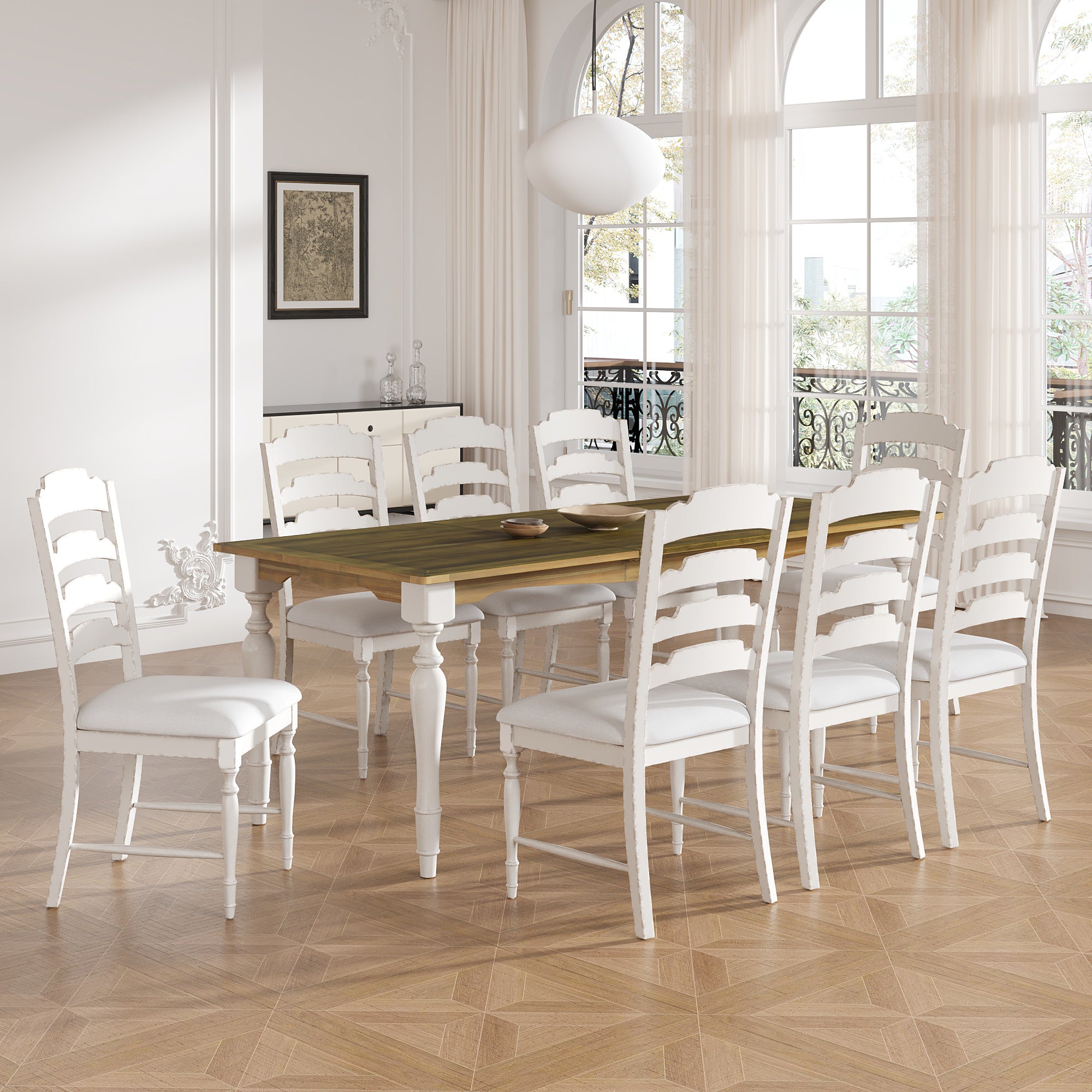 9-Pc. Extendable Dining Set, Brown/Cream