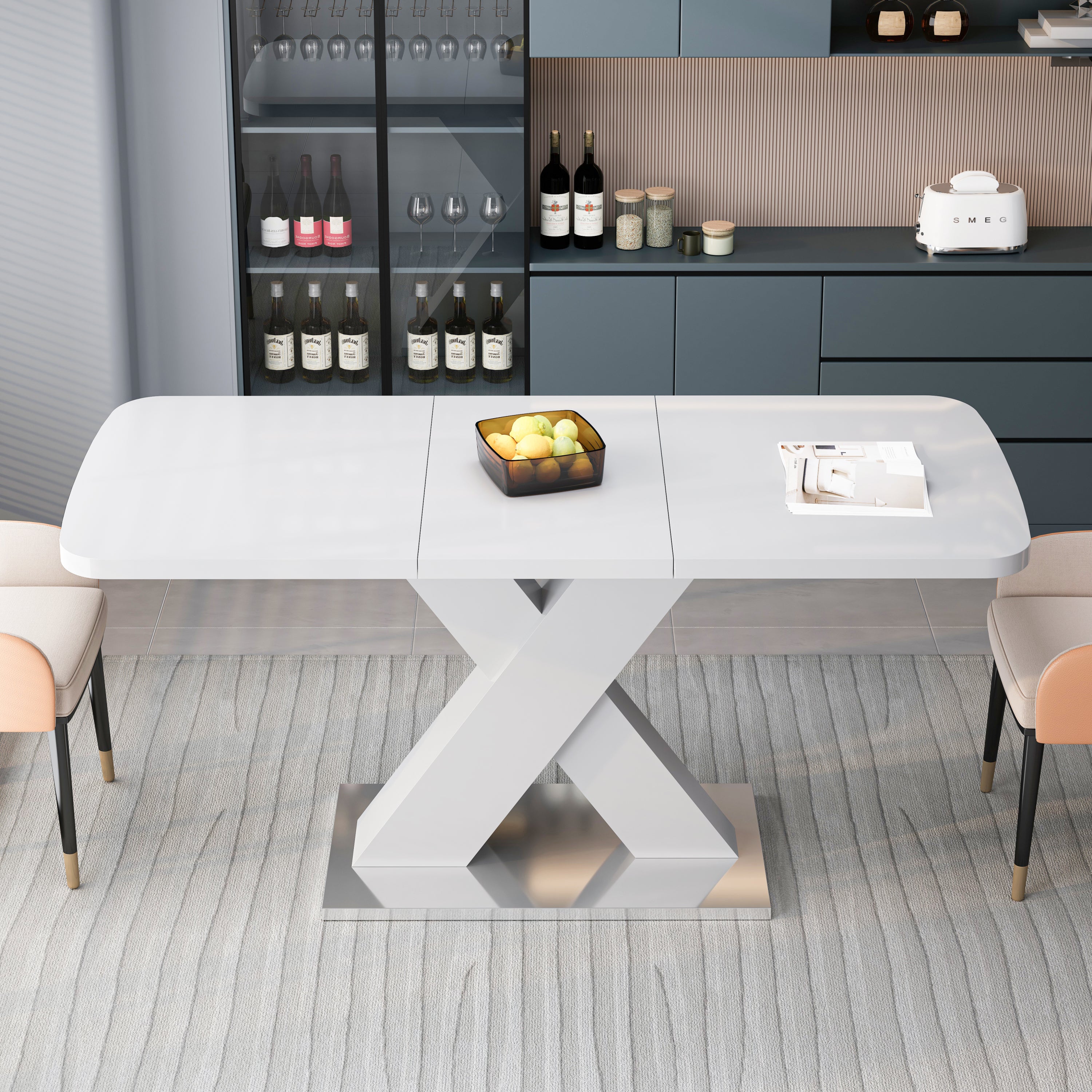 Modern White Square Dining Table - Stretchable