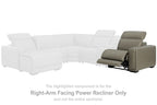Gray right-arm power recliner at sectional end with recline footrest extended