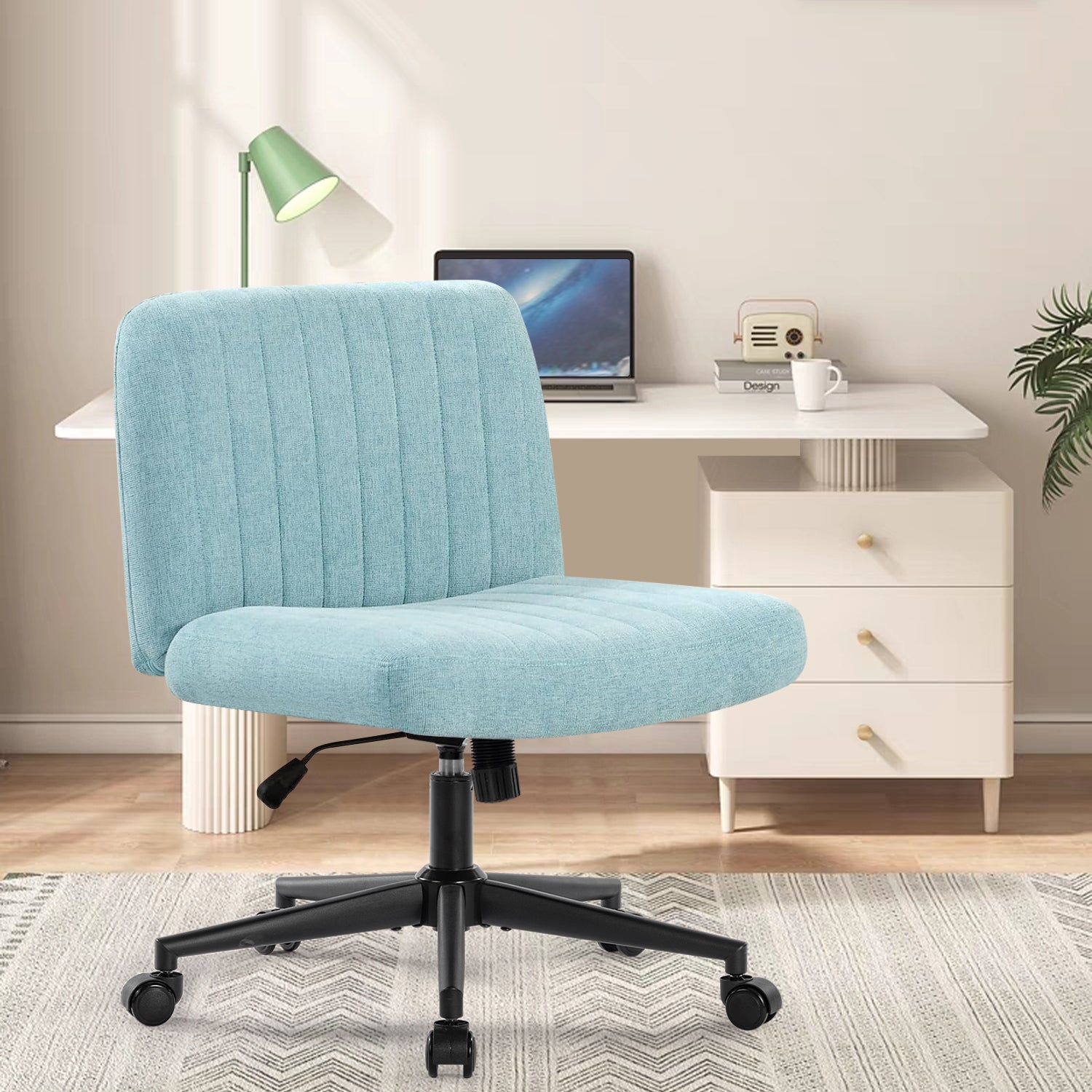 Linen Wide Seat Home Office Chair with Swing Backrest