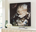 Hurshaw wall art in frame with white peony blossoms and blue butterflies