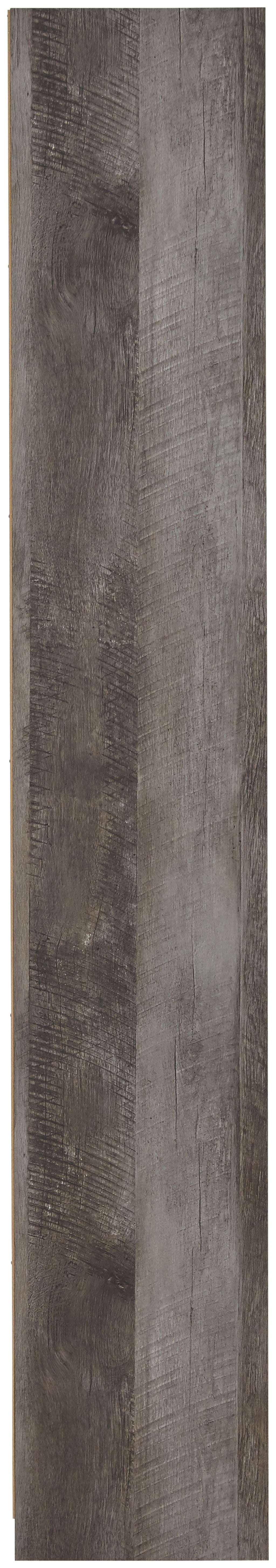 Gray wood cabinet panel with textured grain finish