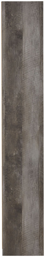 Gray wood cabinet panel with textured grain finish