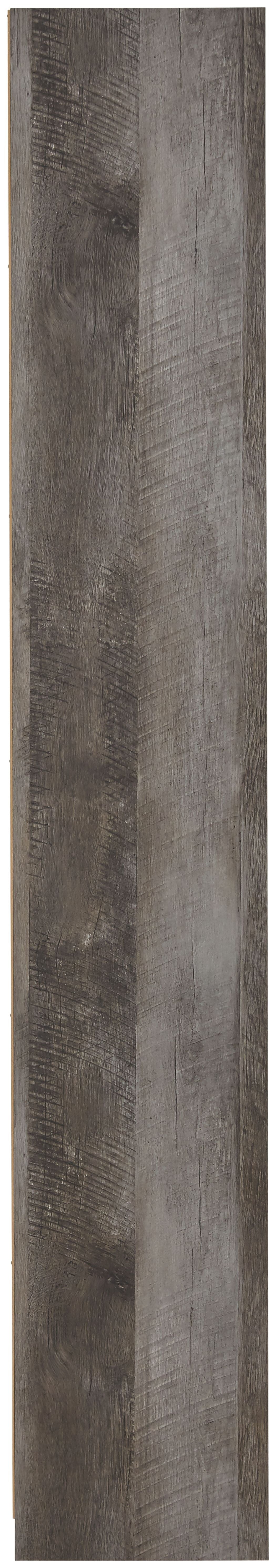 Gray wood cabinet panel with textured grain finish