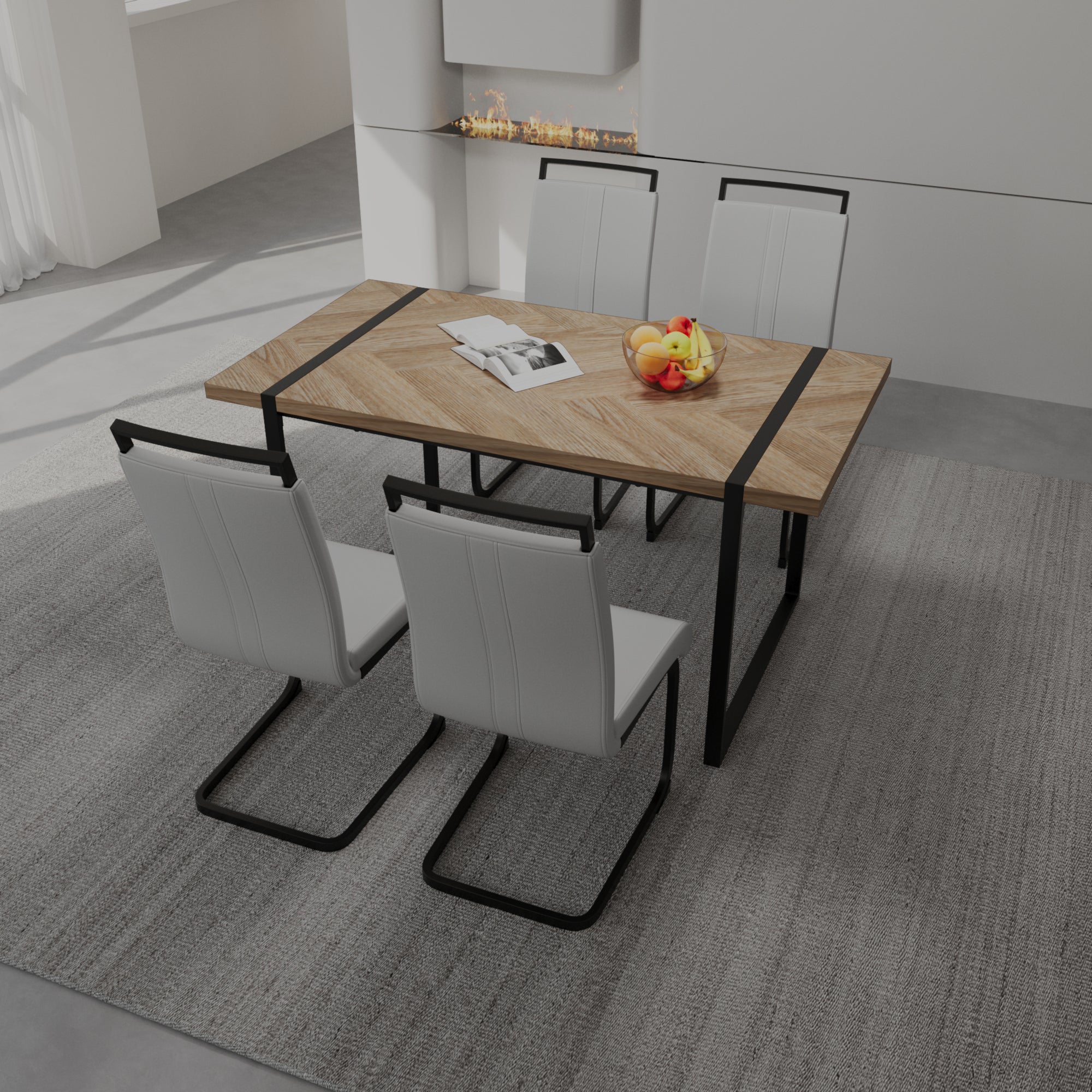 59" Dining Table Set, 4-Piece Industrial Kitchen Table