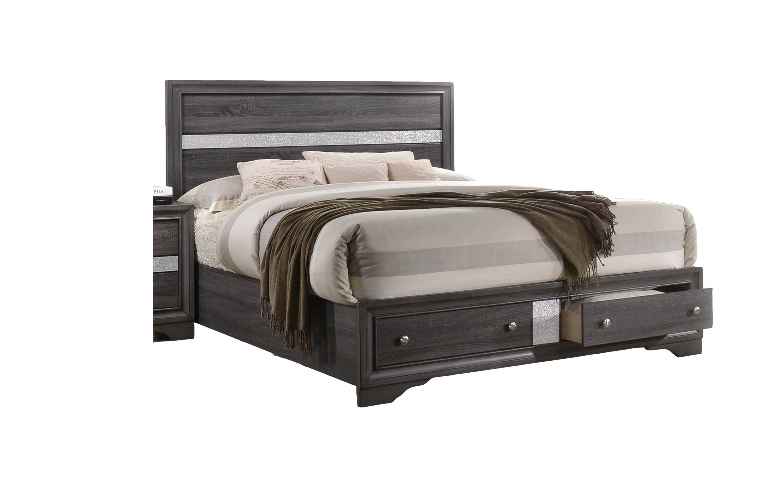 Traditional Style Gray Wood King Size Storage Bed