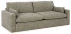 Gray fabric sofa with two seat cushions and low squared arms, granite weave.
