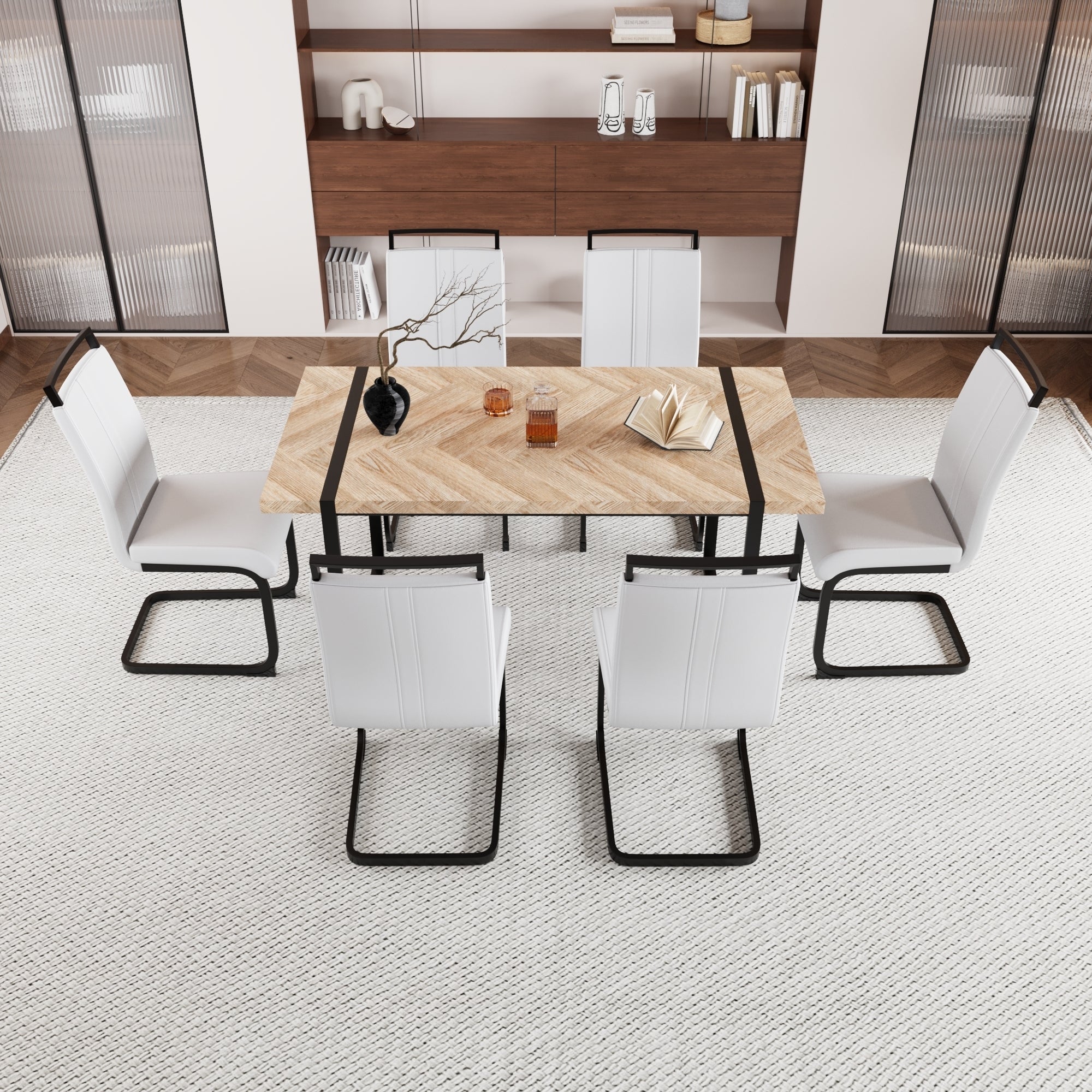 59" Rustic Industrial Dining Table Set for 6