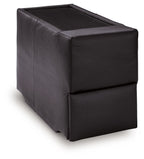 Black console with storage ottoman, closed front storage door