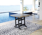 Square outdoor counter table with driftwood top and black base