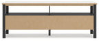 Beige-drawer TV stand base with dark frame and four corner legs