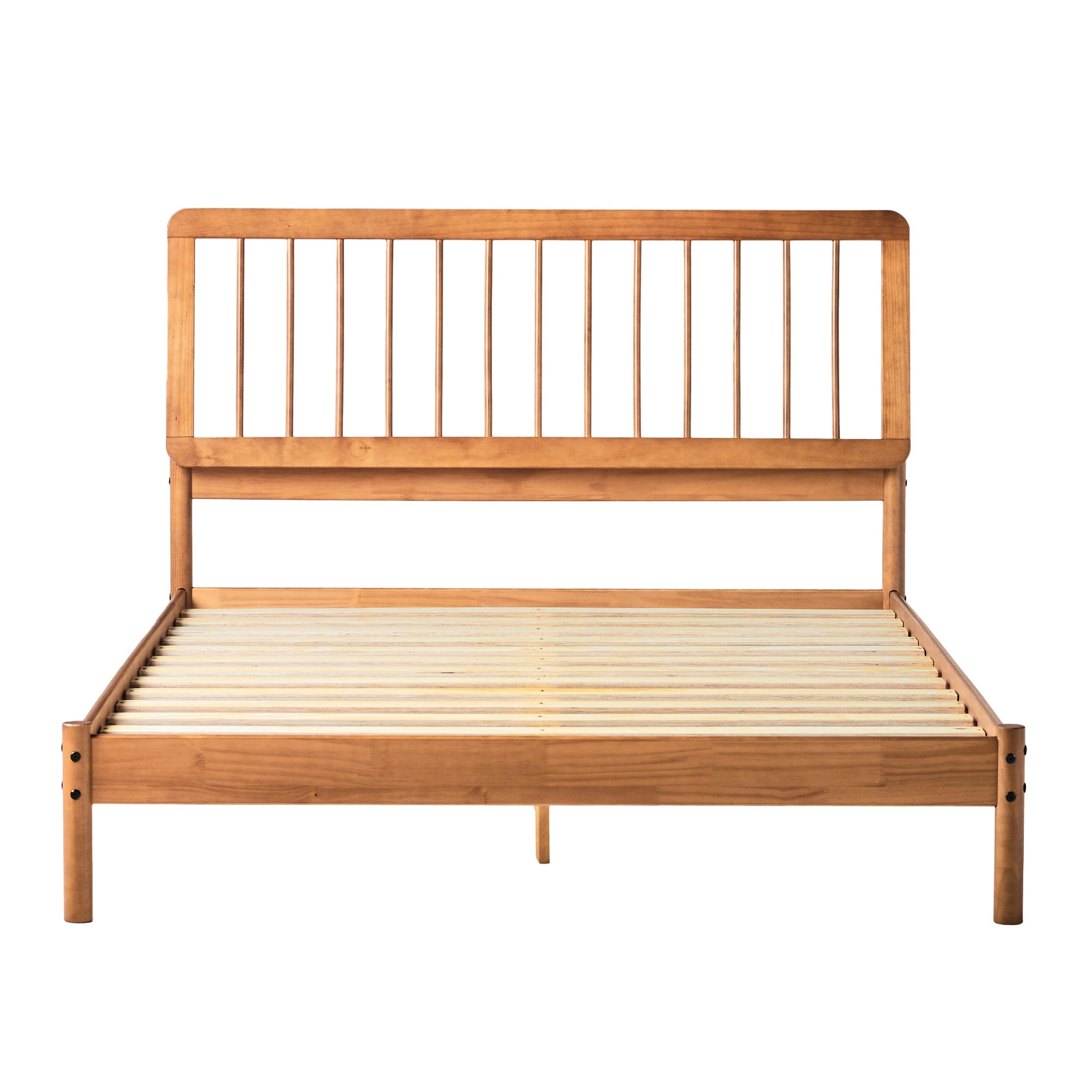 Mid-Century Modern Solid Wood Queen Spindle Bed Caramel Finish