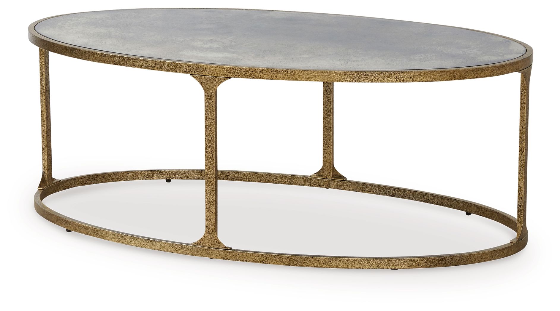 Round side table with light gray stone top and gold metal open base