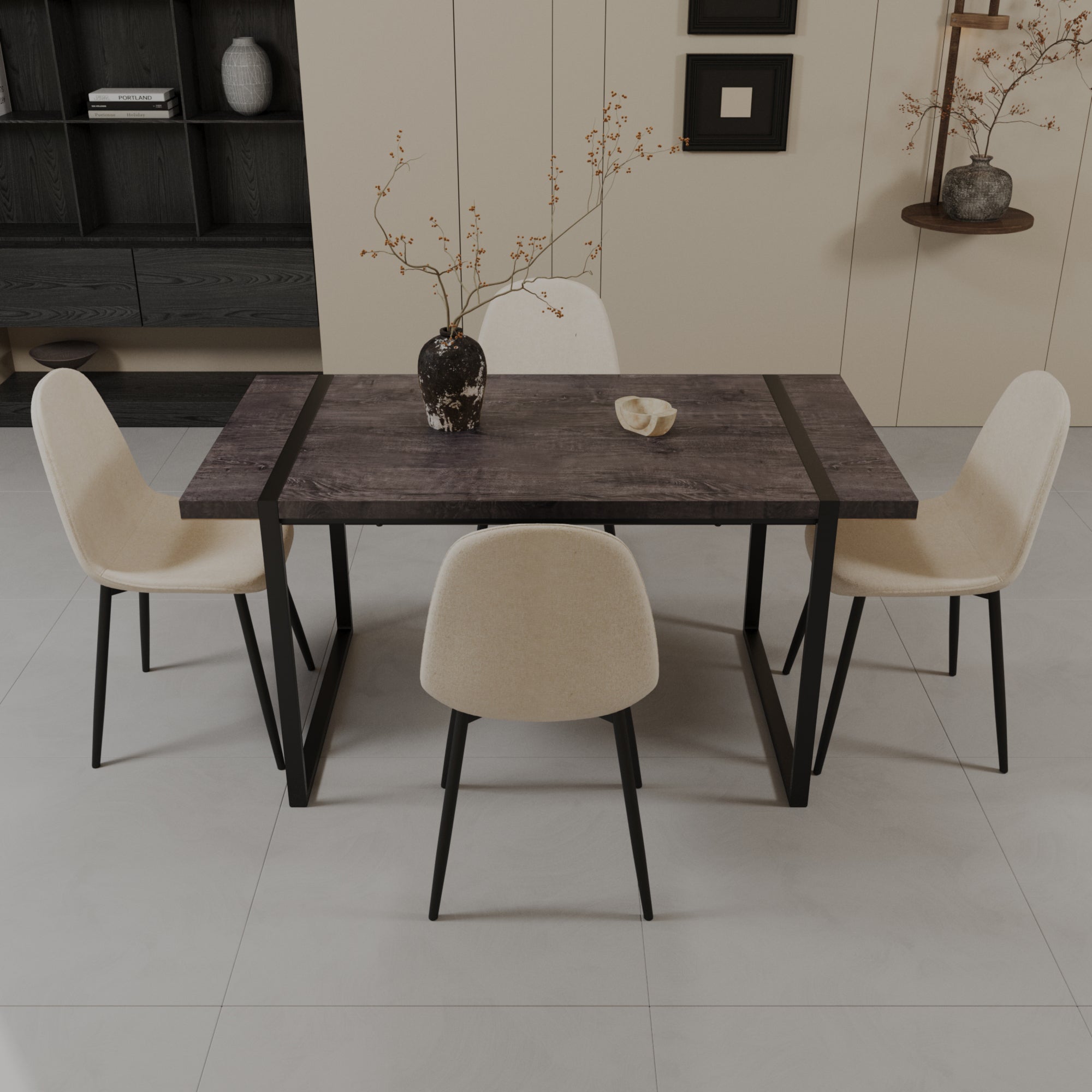 59" Black Wooden Dining Table & 4 Chairs Set