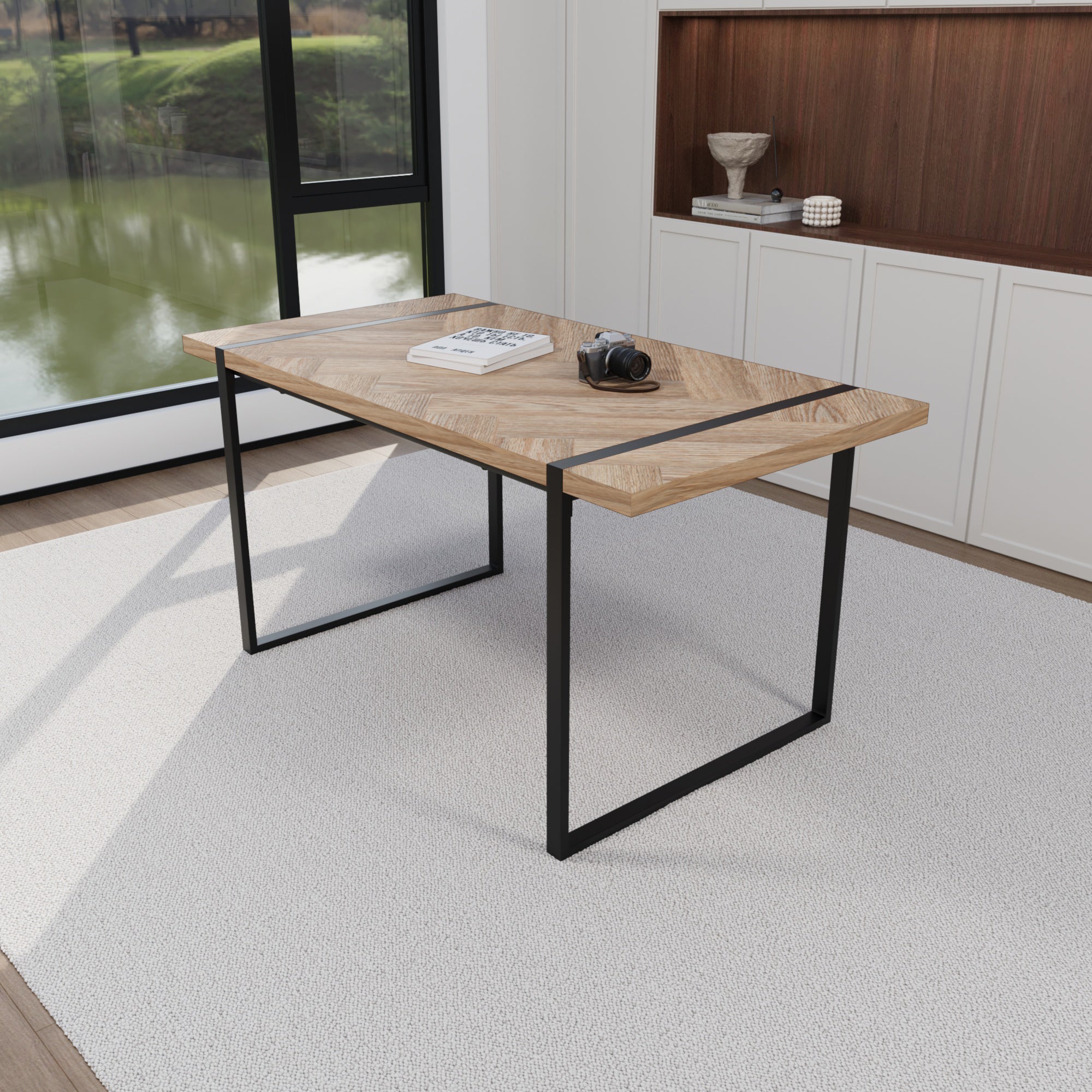 59" Modern Dining Table & 4 Chairs Set - Light Wood