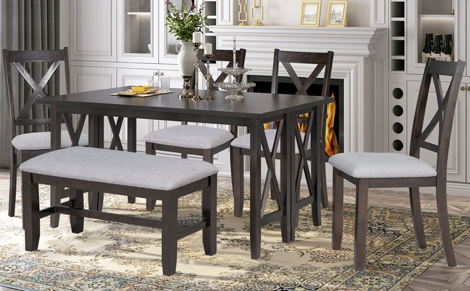 6-Pc Dining Set, Foldable Table & Bench (Espresso)