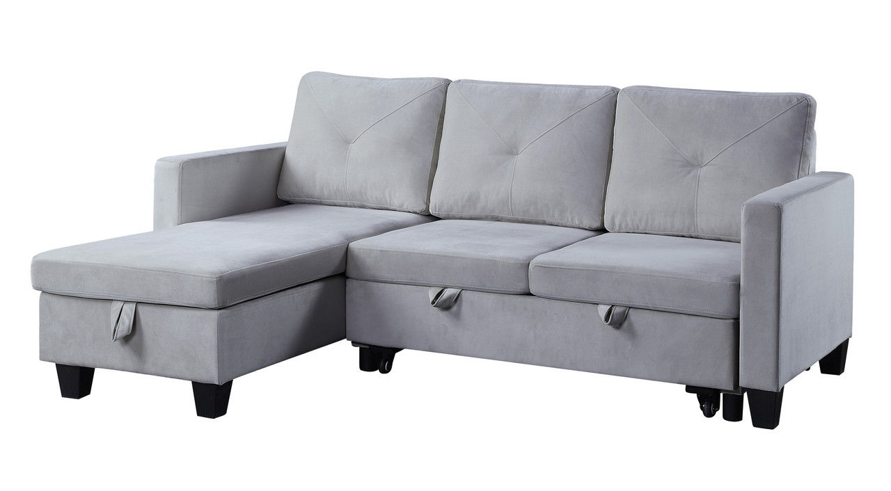 Nova - Velvet Reversible Sleeper Sectional Sofa With Storage Chaise