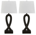 Set of 2 black table lamps with white fabric shades and sculpted base