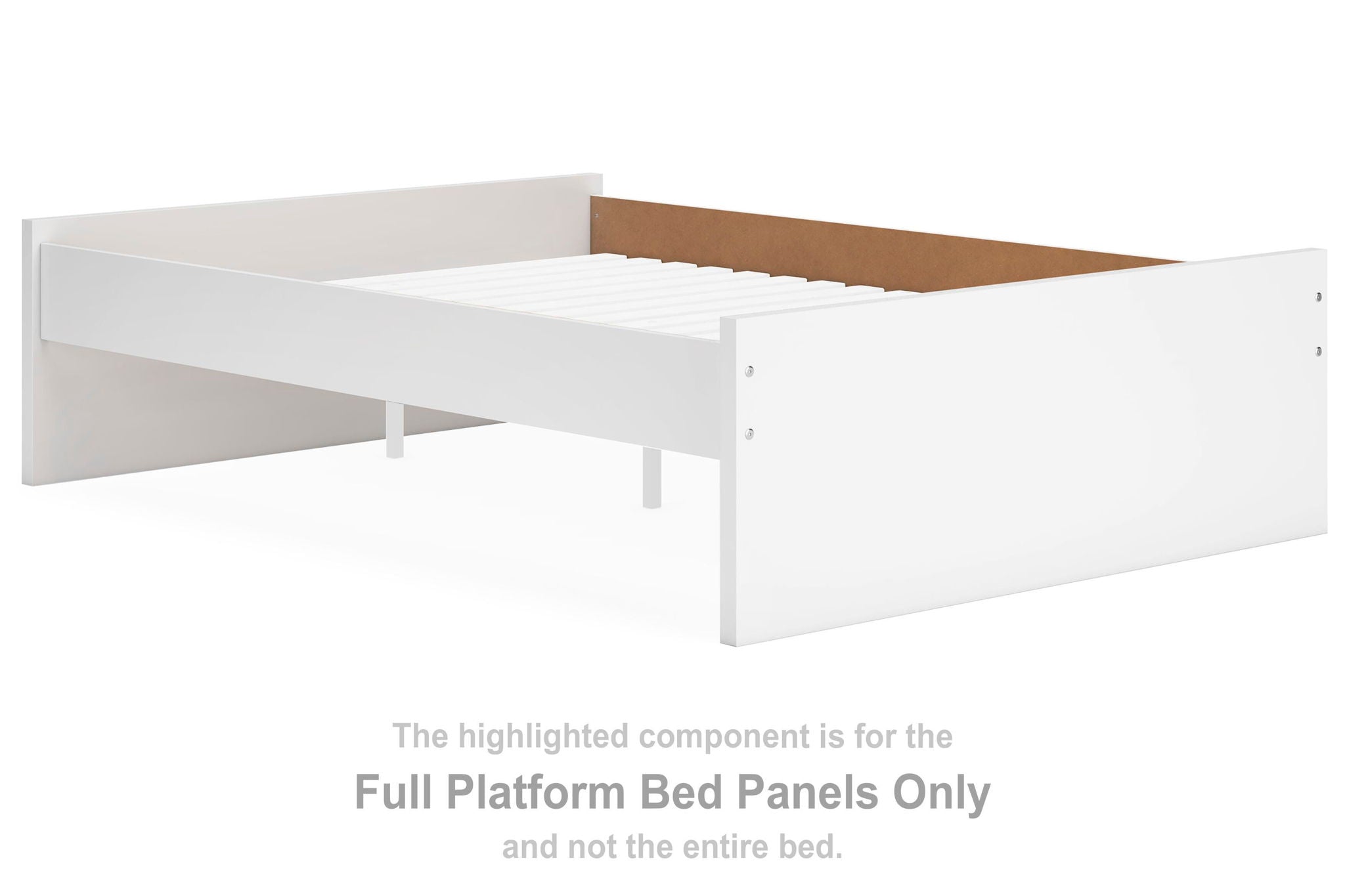 White full platform bed panels with side rails and center legs