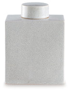Haddworth jar front view in white crackle texture with round lid