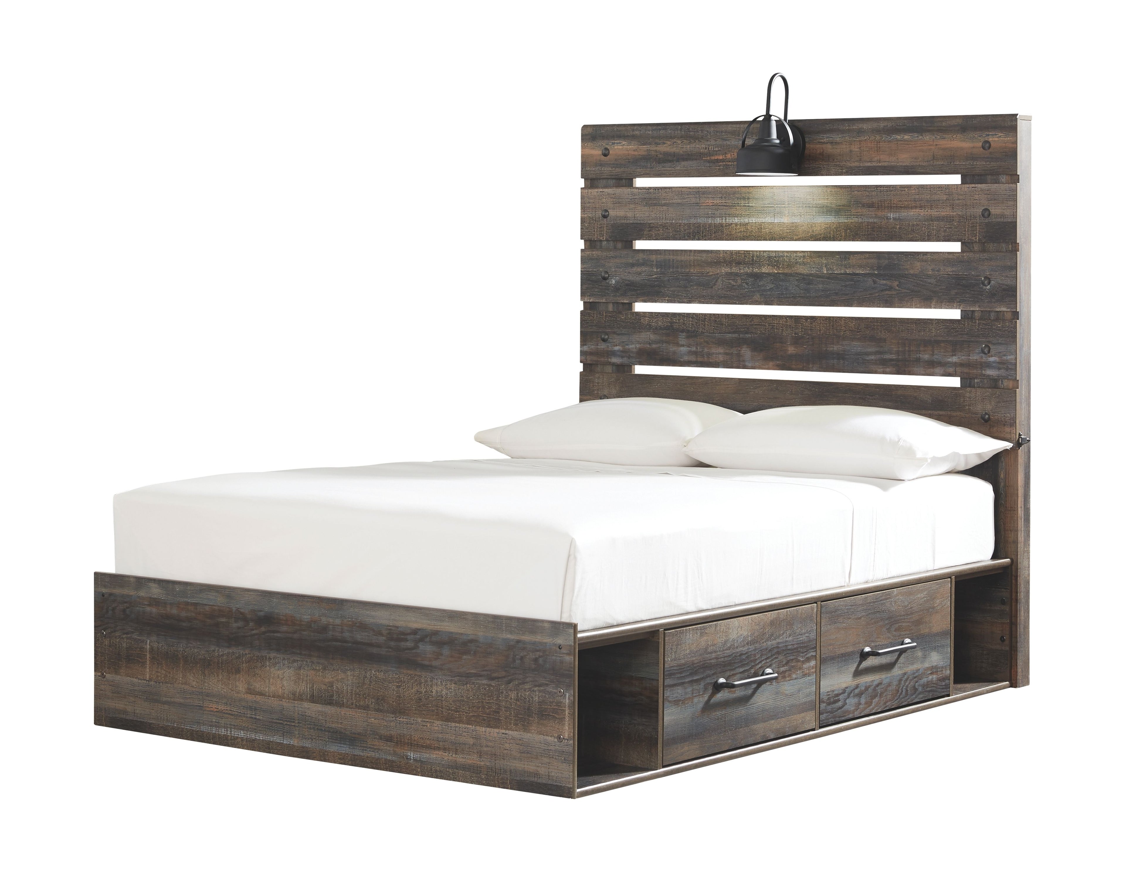 Youth panel bedroom set bed frame with slatted headboard and two drawer storage