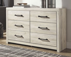 Cambeck whitewash dresser with six drawers and black bar handles, smooth front panels