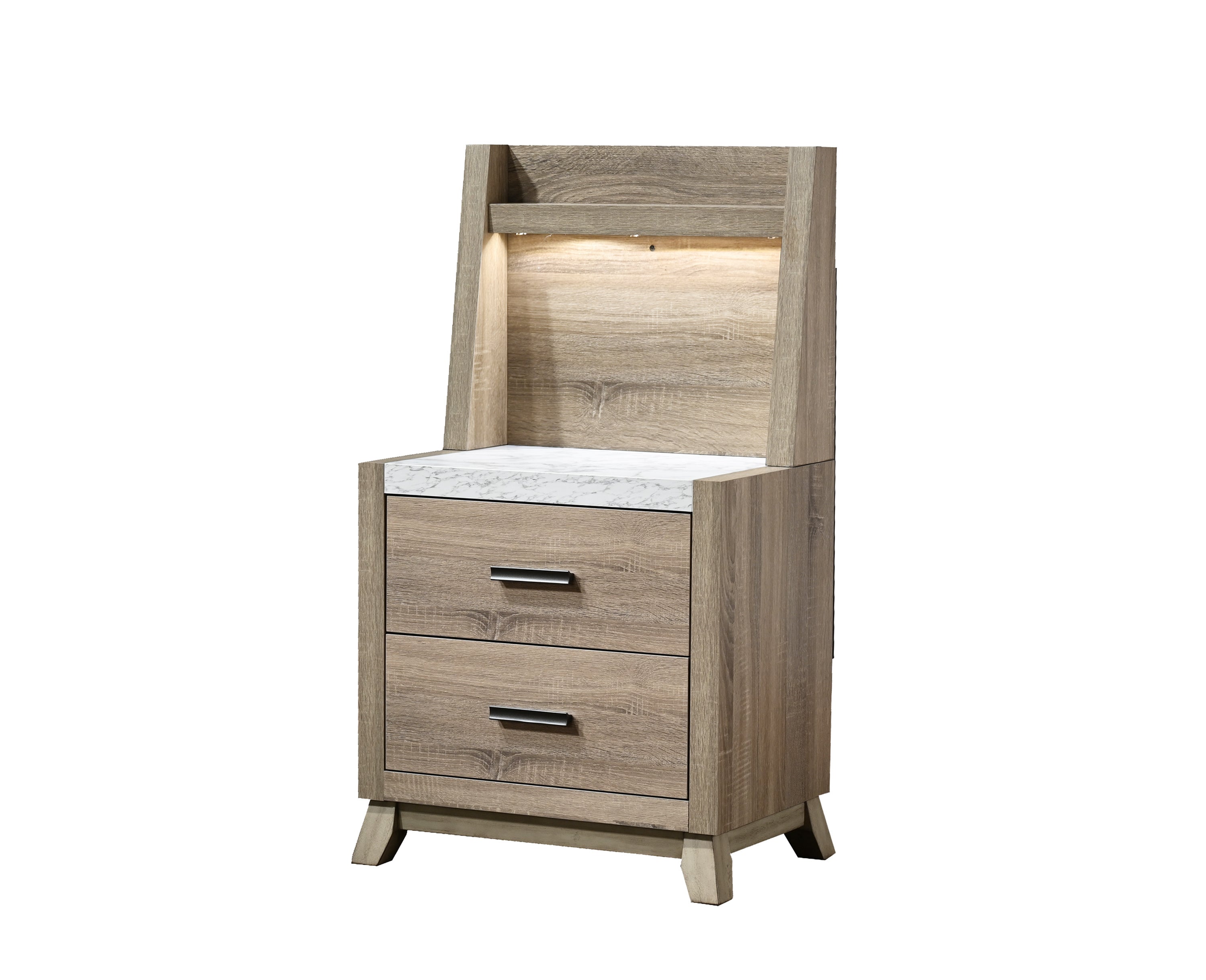 Rustic Transitional Nightstand Wall Panel, LED, Stone Top