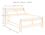 Sleigh bed line drawing with width 62.5, height 47.25, depth 90