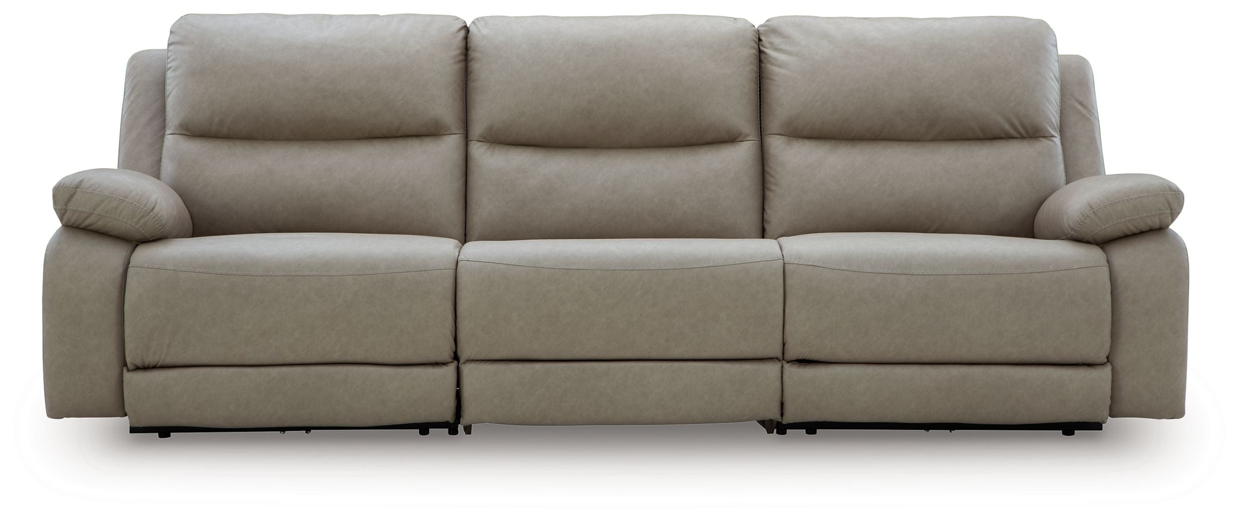Pebble power reclining loveseat with boxy cushions and reclining footrests