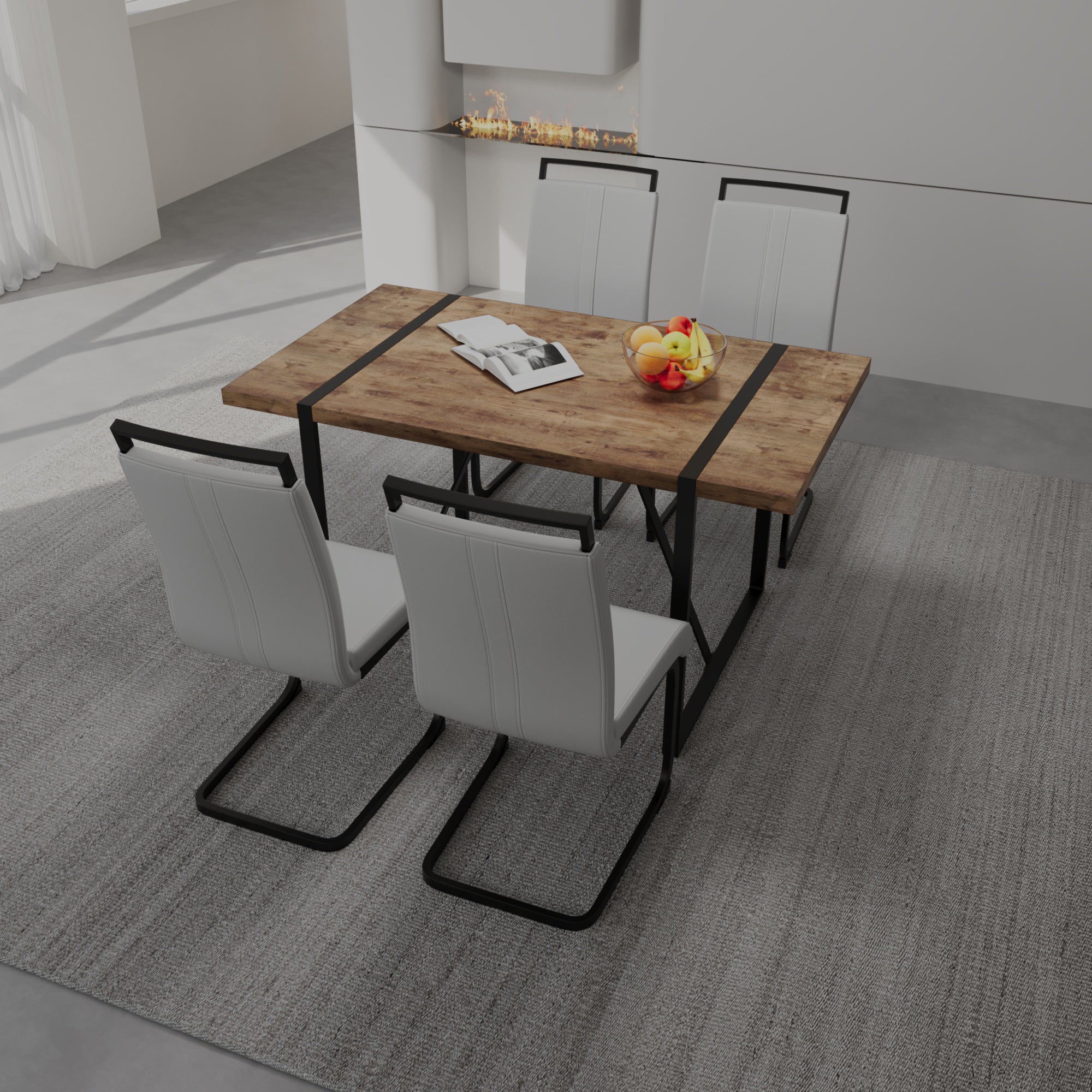 Rustic Industrial Dining Table Set - 55" w/ 4 Chairs