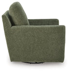 Green swivel accent chair with visible base and tall backrest.
