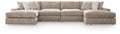 Burlap-upholstered sectional sofa with clean-lined back and chaise section