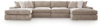 Burlap-upholstered sectional sofa with clean-lined back and chaise section